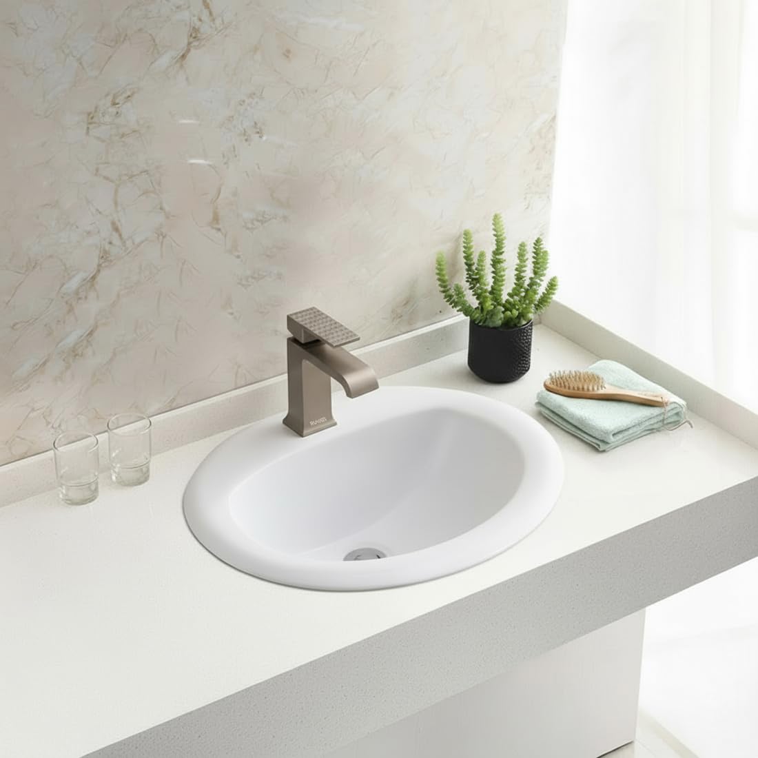 Ruvati 21 x 18 inch Drop In Topmount Bathroom Sink White Oval